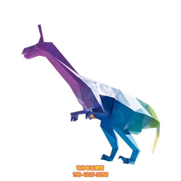 不銹鋼彩繪抽象恐龍雕塑，點(diǎn)綴廣場(chǎng)空間