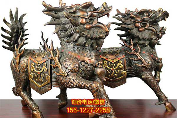 麒麟雕塑-不銹鋼仿銅創意一對神獸麒麟雕塑 麒麟雕塑-不銹鋼仿銅創意一對神獸麒麟雕塑