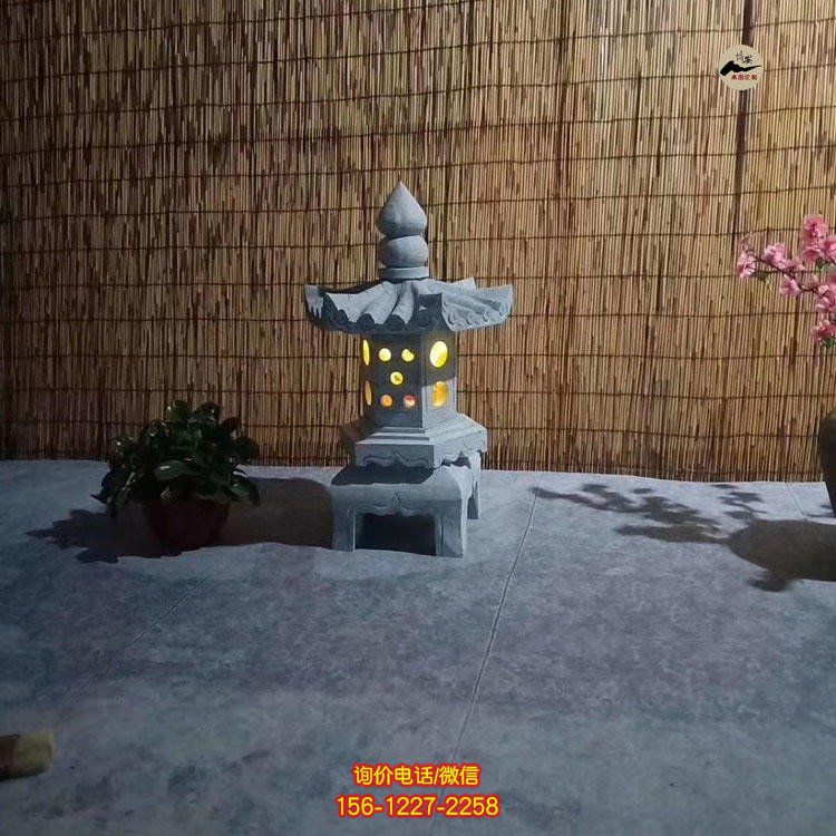 花崗巖落地石頭燈籠太陽能石燈 創意景觀燈籠雕塑