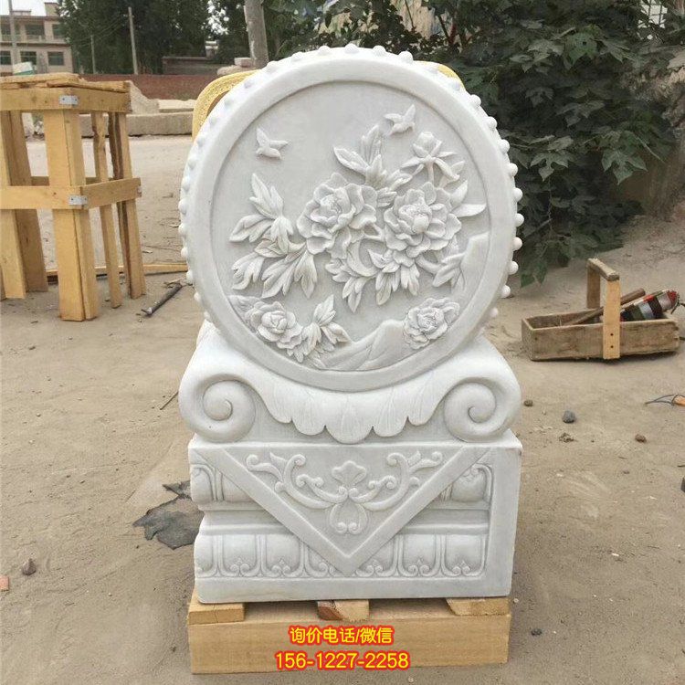 漢白玉石雕庭院門口門墩鎮宅抱鼓石雕塑·大理石石雕戶外庭院門口抱鼓石雕塑