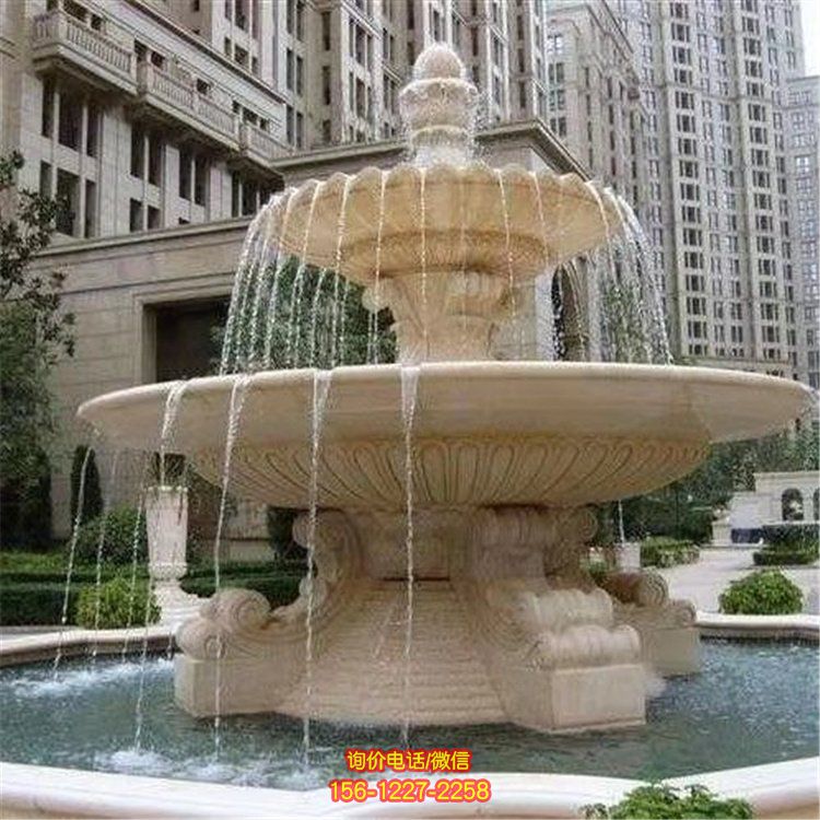 小區花園噴泉擺放黃銹鋼雕刻歐式二層流水噴泉