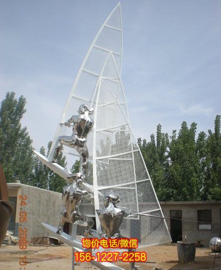 兒童游樂場體育園三人帆船比賽鏡面不銹鋼帆船雕塑 兒童游樂場體育園三人帆船比賽鏡面不銹鋼帆船雕塑