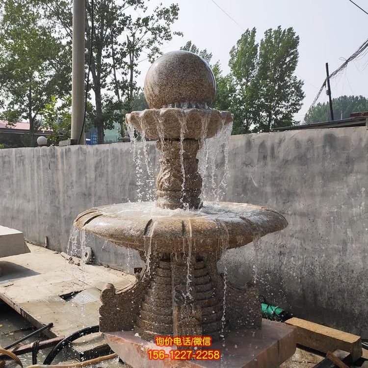 小區廣場別墅晚霞紅石雕歐式水缽風水球噴泉