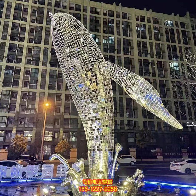 不銹鋼鯨魚，大型鐵藝鏤空網(wǎng)格鯨魚水景裝飾景觀