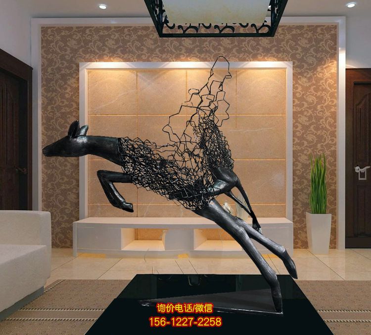 不銹鋼創意室內裝飾品擺件不銹鋼仿銅抽象鹿雕塑 不銹鋼創意室內裝飾品擺件不銹鋼仿銅抽象鹿雕塑