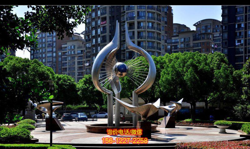 城市花園廣場創意不銹鋼鏡面抽象鴿子雕塑