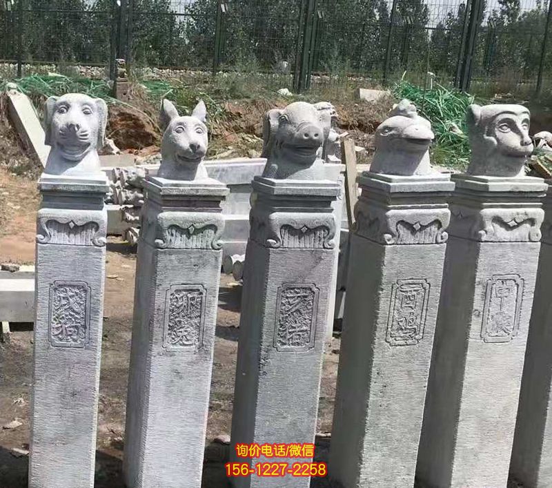 十二生肖頭像仿古青石拴馬柱雕塑 十二生肖頭像仿古青石拴馬柱雕塑