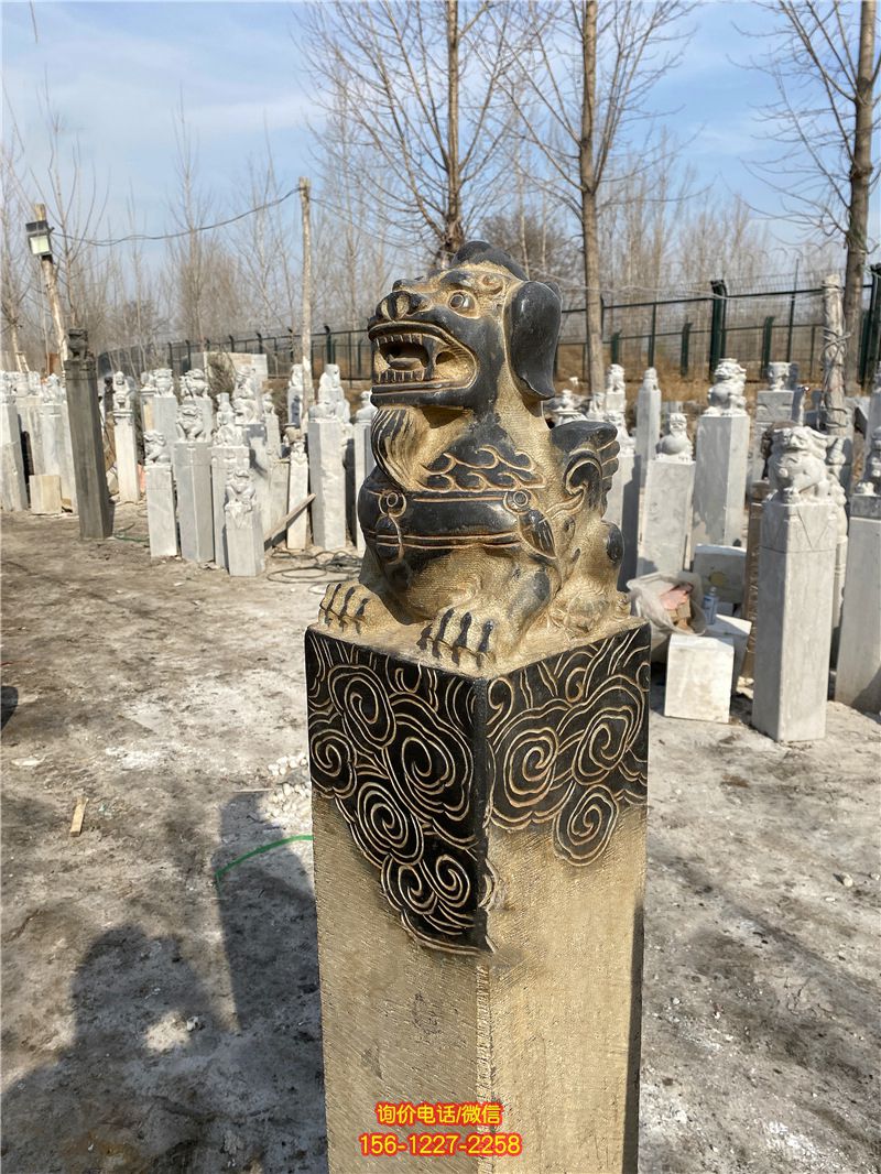 青石仿古獅子寺院建筑門前擺放拴馬柱 青石仿古獅子寺院建筑門前擺放拴馬柱