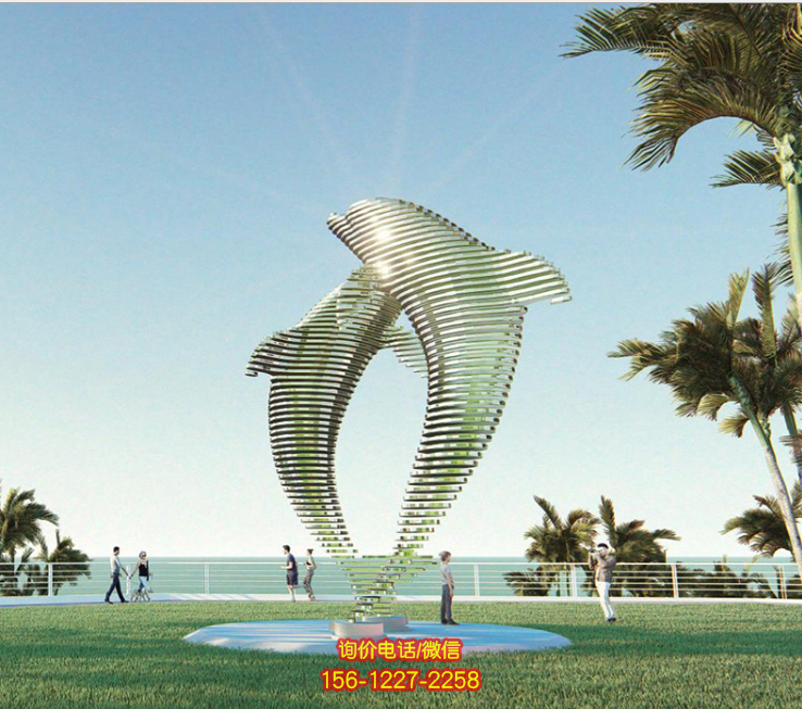 不銹鋼海豚，創意透視海豚景觀雕塑