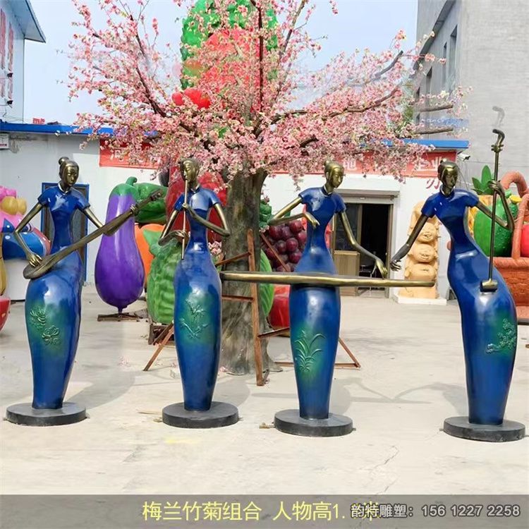 玻璃鋼吹拉彈唱雕塑,抽象音樂仕女雕塑