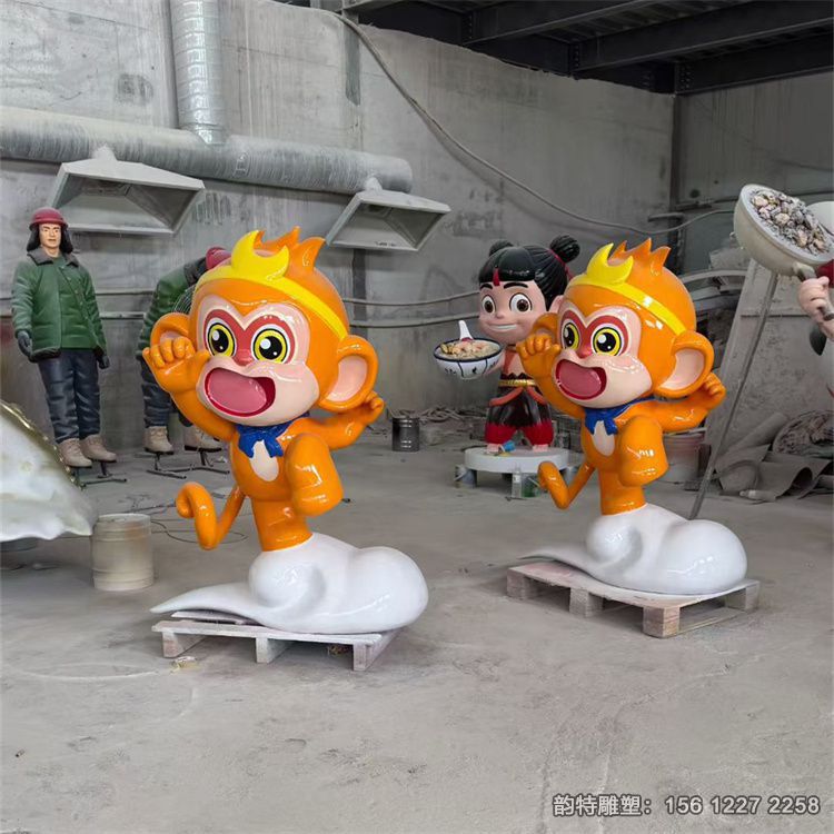 彩繪卡通猴子雕塑 網紅打卡玻璃鋼卡通雕塑