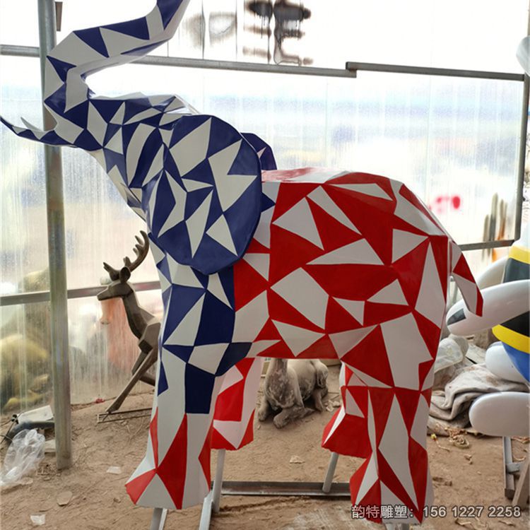 彩色幾何大象雕塑 不銹鋼大象模型